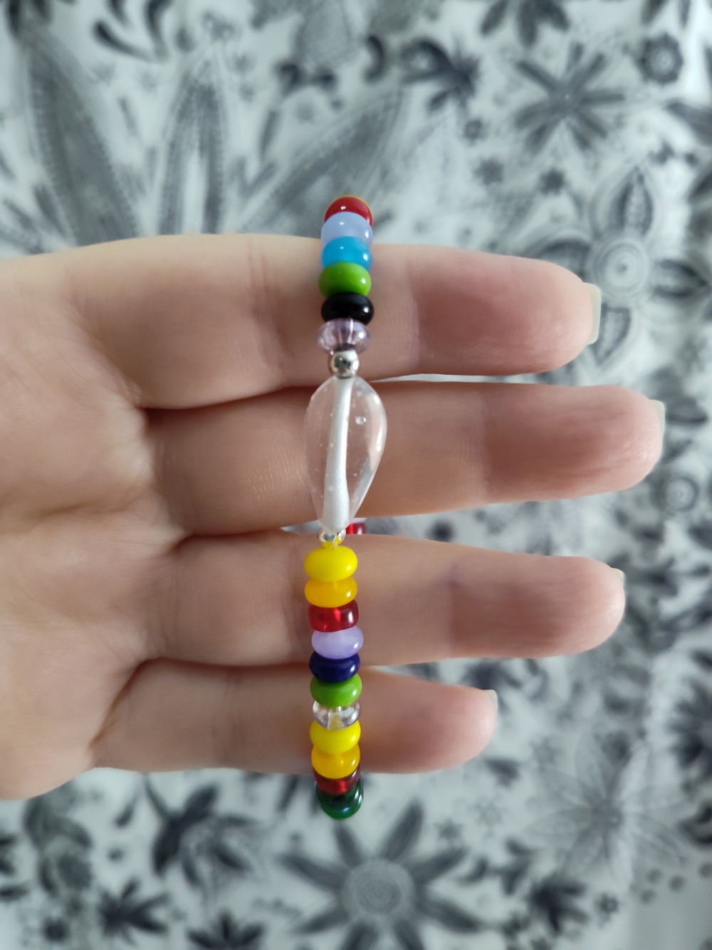 Hand Crafted Multicolor Beaded Bracelet with Clear Teardrop Accent